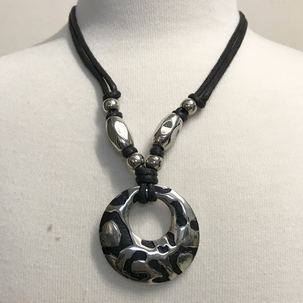 Leather Cord Circle Necklace and Earring Set NWOT